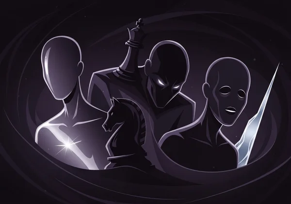 Three intertwined shadowy figures representing the Dark Triad