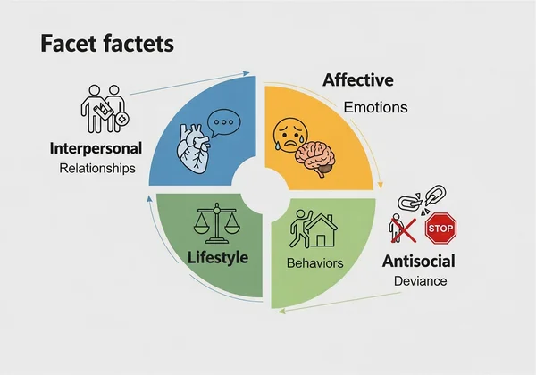 Diagram showing the four facets of psychopathy PCL-R