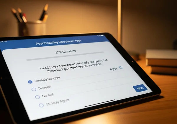 Online psychopathy spectrum test on tablet